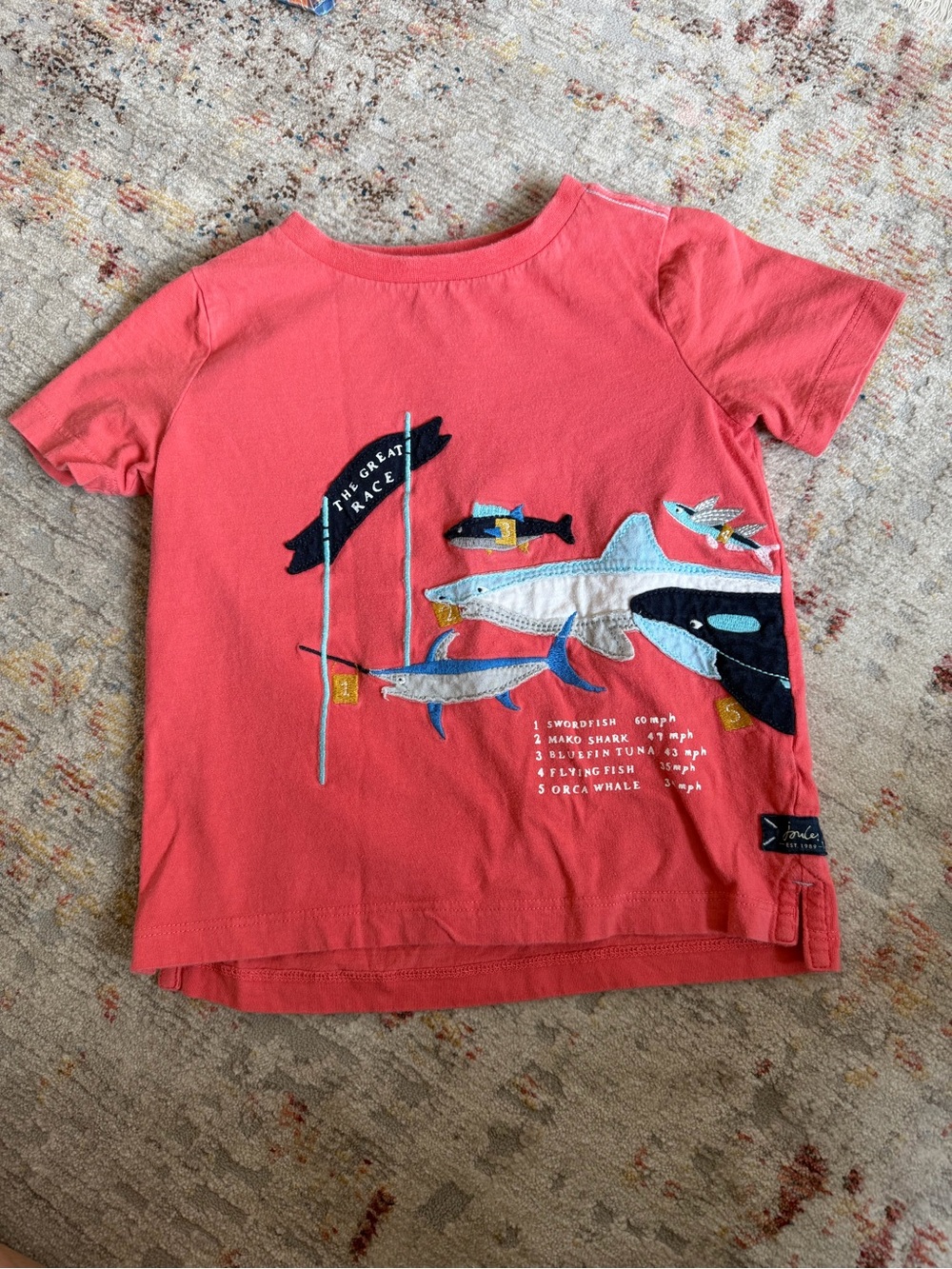 Joules Boys 4Y Shark Orca Great Race Appliqué T-Shirt